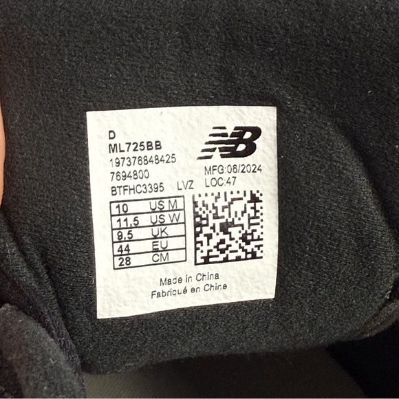 New Balance Shoes Mens Size 10 Black & White 725 Casual Comfort Sneakers ML725BB - Picture 9 of 10